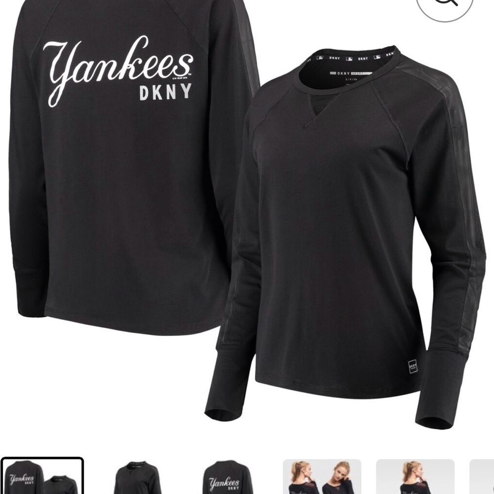 DKNY Black Yankees Long Sleeve Logo Tee